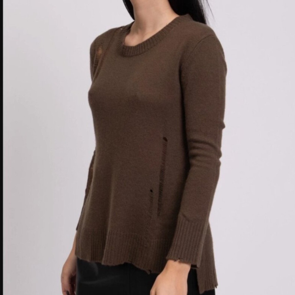 Enza Costa Brown Distressed Cashmere Sweater